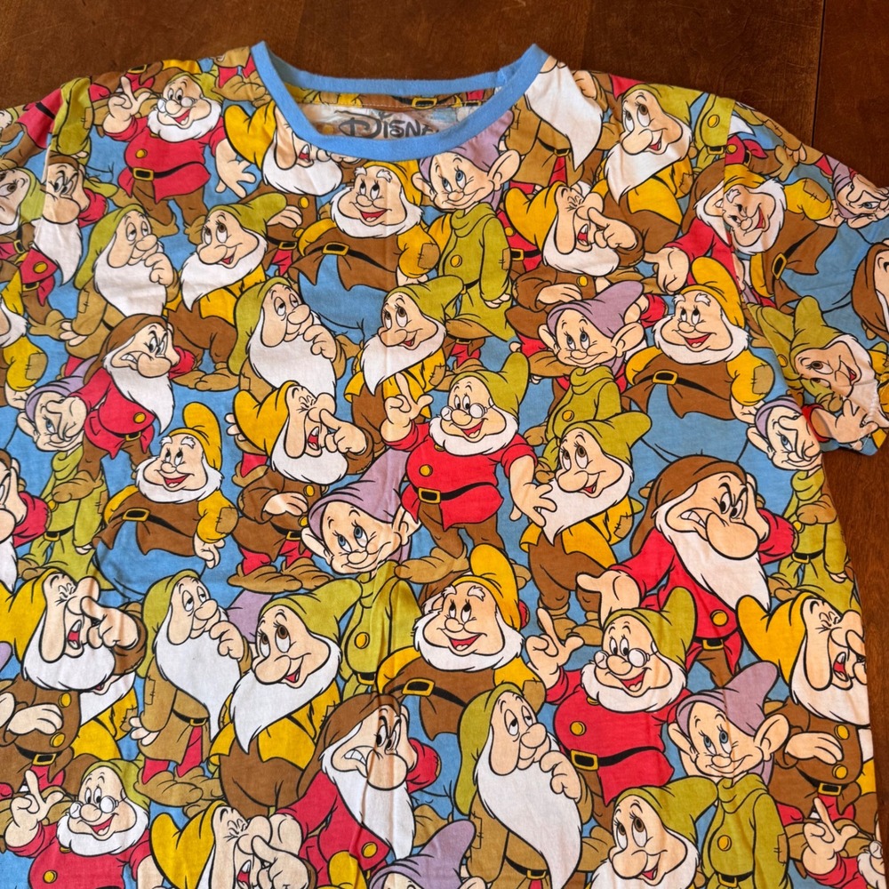 Cakeworthy T-Shirt Unisex XL Multicolor Disney Seven Dwarfs All Over Print Tee
